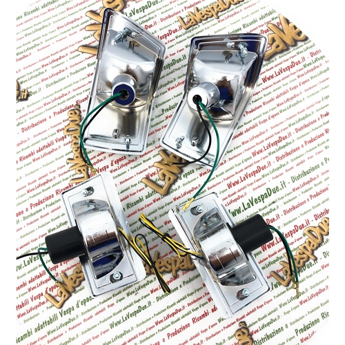 Set of 4 front turn signals with 9 LEDs and rear chromed indicators with transparent lenses for VESPA 80 125 150 200 PX PE ARCOBALENO - APPROVED PRODUCT