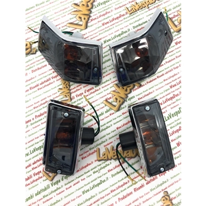 Set of 4 chrome front and rear turn signals with smoked black lenses complete with bulbs for VESPA 80 125 150 200 PX PE ARCOBALENO - APPROVED PRODUCT