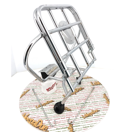 Verchromter Gepäckträger mit Spurstangen für Vespa 50, 90, 125 NLR ET3 Primavera Special (für 275/9-Zoll-Räder)