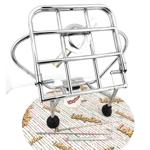 Verchromter Gepäckträger mit Spurstangen für Vespa 50, 90, 125, NLR ET3, Primavera Special (für 3.50, 350, 10-Zoll-Felgen)