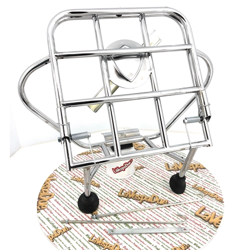 Verchromter Gepäckträger mit Spurstangen für Vespa 50, 90, 125, NLR ET3, Primavera Special (für 3.50, 350, 10-Zoll-Felgen)