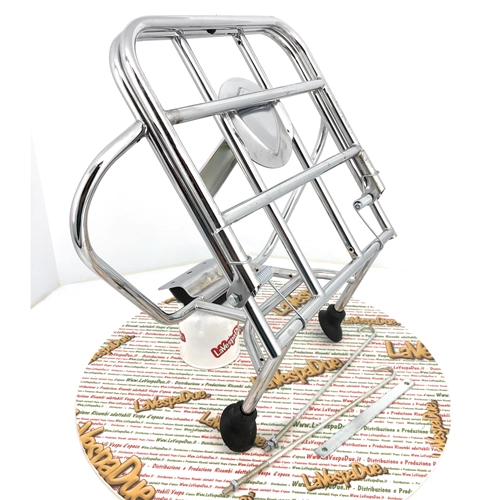 Verchromter Gepäckträger mit Spurstangen für Vespa 50, 90, 125, NLR ET3, Primavera Special (für 3.50, 350, 10-Zoll-Felgen)