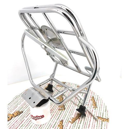 Verchromter Gepäckträger mit Spurstangen für Vespa 50, 90, 125, NLR ET3, Primavera Special (für 3.50, 350, 10-Zoll-Felgen)