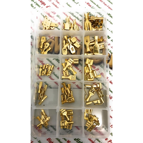 Set of 75 Faston cable terminals, copper connectors, various sizes, for Vespa electrical systems