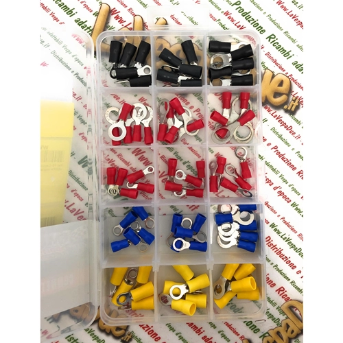 Set of 75 Faston cable lugs, insulated connectors, eyelets, various sizes, for Vespa electrical systems