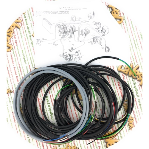 Cables del sistema eléctrico para PIAGGIO APE 150 AC2 con arranque manual, producto italiano artesanal.