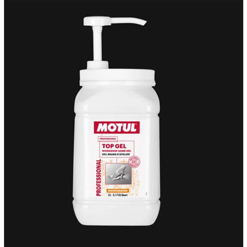 Jabón líquido para manos MOTUL TOP GEL de 3 litros con microesferas, botella con dispensador para la limpieza de manos especialmente sucias con grasa, lubricante, pintura fresca y tinta.