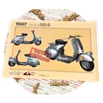 Poster VESPA TECNICA 98 V98 1947 quarta serie faro basso cambio a bacchetta misure 32 cm X 48 cm effetto vintage