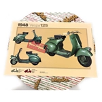 Póster VESPA TECNICA 125 1948 V1T en adelante, faro bajo, varilla de cambio de marchas, tamaño 32 cm x 48 cm, efecto vintage