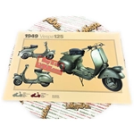 Póster VESPA TECNICA 125 1949 V1T en adelante, faro bajo, varilla de cambio de marchas, tamaño 32 cm x 48 cm, efecto vintage
