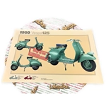 Póster VESPA TECNICA 125 V15T 1950, faro bajo, varilla de cambio de marchas, tamaño 32 cm x 48 cm, efecto vintage.
