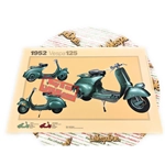 Póster VESPA TECNICA 125 V33T 1952 con faro bajo, medidas 32 cm x 48 cm, efecto vintage.