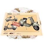 Póster VESPA TECNICA 125 VN1T 1955 faro bajo, medidas 32 cm x 48 cm, efecto vintage.