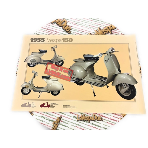 Affiche VESPA TECNICA 150 VL1 1955 Ostrich, dimensions 32 cm x 48 cm, effet vintage