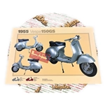 Póster VESPA TECNICA 150 GS VS1 1955 con cables externos, medidas 32 cm x 48 cm, efecto vintage.
