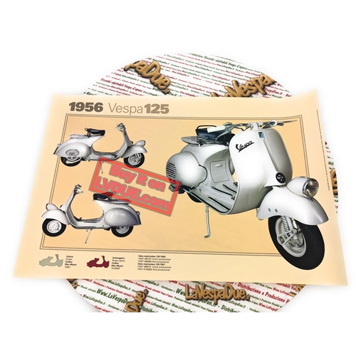 Poster VESPA TECNICA 125 VN2T Abblendlicht, Maße 32 cm x 48 cm, Vintage-Effekt