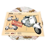 Póster VESPA TECNICA 125 VN2T con faro bajo, medidas 32 cm x 48 cm, efecto vintage.