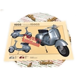 Póster VESPA TECNICA 150 GS VS2 1956, medidas 32 cm x 48 cm, efecto vintage.