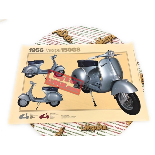Poster VESPA TECNICA 150 GS VS2 1956, Maße 32 cm x 48 cm, Vintage-Effekt