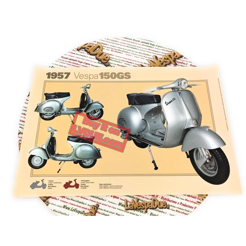 Poster VESPA TECNICA 150 GS VS3 1957 measures 32 cm X 48 cm vintage effect