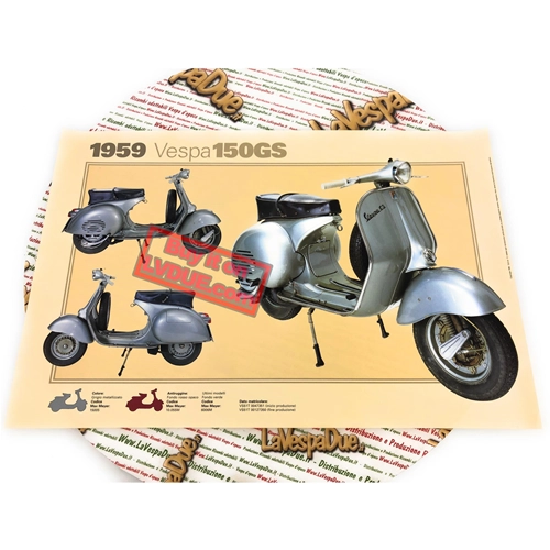 Poster VESPA TECNICA 150 GS VS5 1959, Maße 32 cm x 48 cm, Vintage-Effekt