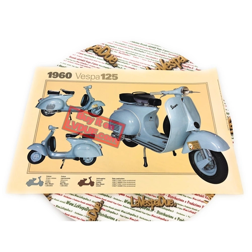 Poster VESPA TECNICA 125 VNB1 1963 measures 32 cm X 48 cm vintage effect