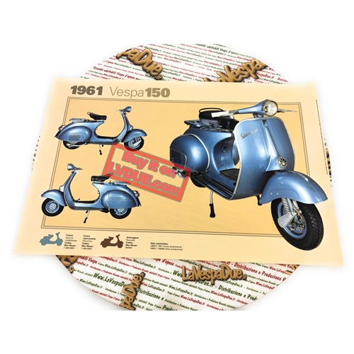 Póster VESPA TECNICA 150 VBB1, tamaño 32 cm x 48 cm, efecto vintage.