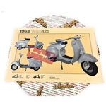 Affiche VESPA TECNICA 125 VNB5 1963, dimensions 32 cm x 48 cm, effet vintage