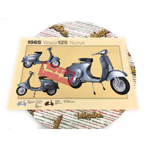 Affiche VESPA TECNICA 125 Nuova 1965 VMA1T, dimensions 32 cm x 48 cm, effet vintage
