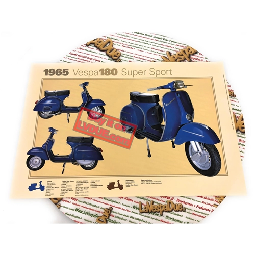 Póster VESPA TECNICA 180 SS Super Sport VSC1, medidas 32 cm x 48 cm, efecto vintage.