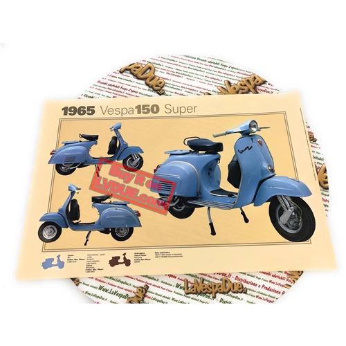 Póster VESPA TECNICA 150 Super VBC1, medidas 32 cm x 48 cm, efecto vintage.