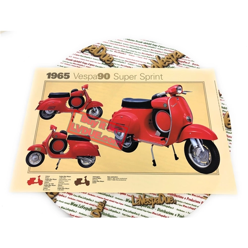 Poster VESPA TECNICA 90 SS Super Sprint V9SS, Maße 32 cm x 48 cm, Vintage-Effekt