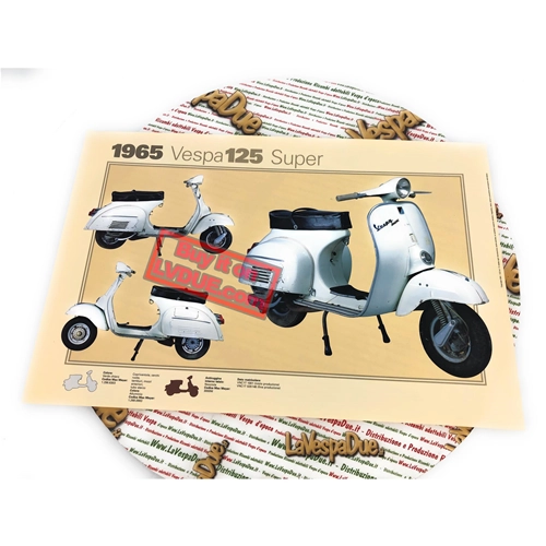 Póster VESPA TECNICA 125 SUPER VNC1, medidas 32 cm x 48 cm, efecto vintage.