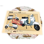 Affiche VESPA TECNICA 125 SUPER VNC1, dimensions 32 cm x 48 cm, effet vintage