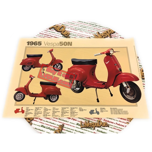 Póster VESPA TECNICA 50 N V5A1, medidas 32 cm x 48 cm, efecto vintage.