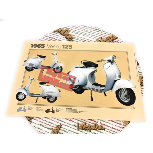 Affiche VESPA TECNICA 125 VNB5 1965, dimensions 32 cm x 48 cm, effet vintage (ERREUR D'IMPRESSION)