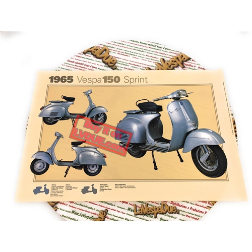 Affiche VESPA TECNICA 150 SPRINT VLB1, dimensions 32 cm x 48 cm, effet vintage