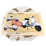 Affiche VESPA TECNICA 125 GT Gran Turismo VNL2, dimensions 32 cm x 48 cm, effet vintage