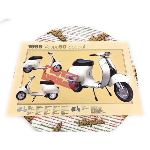 Affiche VESPA TECNICA 50 SPECIAL, format 32 cm x 48 cm, effet vintage