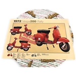 Affiche VESPA TECNICA 200 RALLY VSE1T 1972, dimensions 32 cm x 48 cm, effet vintage
