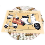 Affiche VESPA TECNICA 125 PRIMAVERA VMA2T, dimensions 32 cm x 48 cm, effet vintage