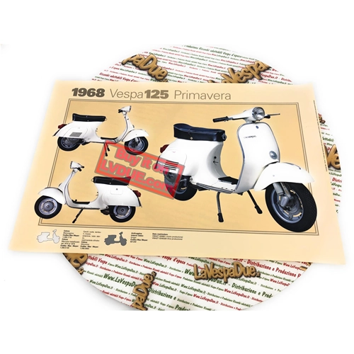 Póster VESPA TECNICA 125 PRIMAVERA VMA2T, medidas 32 cm x 48 cm, efecto vintage.