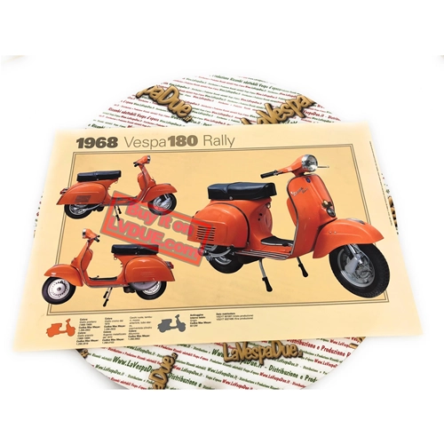 Póster VESPA TECNICA 180 RALLY VSD1T, medidas 32 cm x 48 cm, efecto vintage.