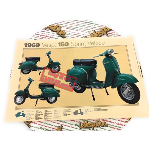 Affiche VESPA TECNICA 150 SPRINT VELOCE VLB1T, dimensions 32 cm x 48 cm, effet vintage