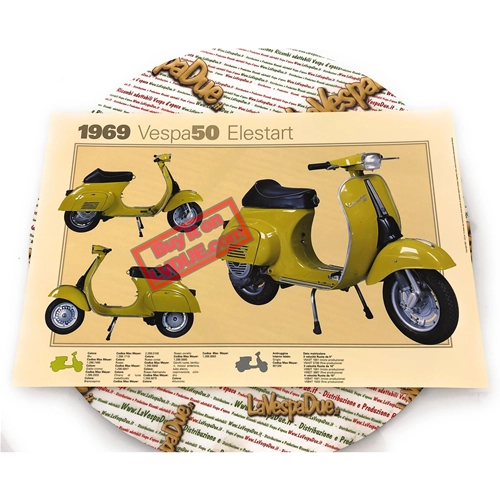 VESPA TECNICA 50 ELESTART Poster, Größe 32 cm x 48 cm, Vintage-Effekt