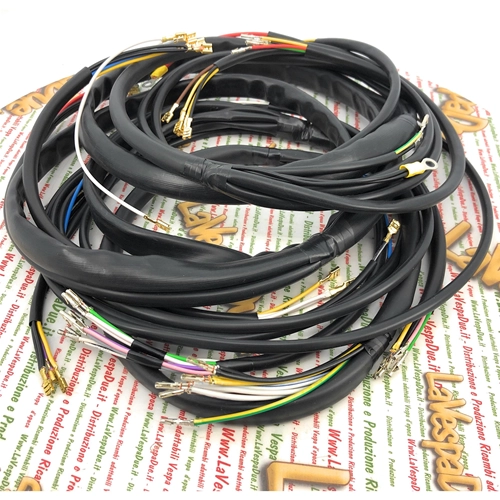 Cables del sistema eléctrico para PIAGGIO APE 50 TL6 con faro único y arranque eléctrico, producto italiano artesanal.