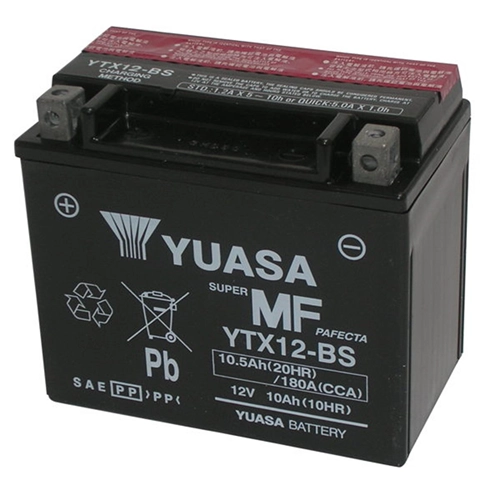 Batterie YUASA YTX12-BS (scellée, acide fourni) 12 V/10 Ah pour Vespa Beverly GT GTS GTV LX