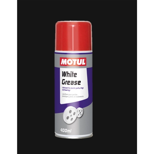 Lubricante en aerosol MOTUL WHITE GREASE SPRAY para piezas de plástico, juntas, rodamientos, VESPA, APE, LAMBRETTA, 400 ml.
