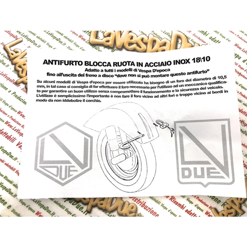 Horquilla antirrobo de acero inoxidable para ruedas VESPA NLR SPECIAL ET3 PRIMAVERA ELESTART PK PX PE ARCOBALENO SPRINT VELOCE SUPER TS GL RALLY SS GS 50 90 125 150 160 180 200