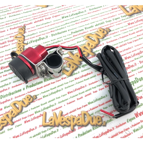 Toma USB de aluminio rojo impermeable de 4,6 mm para Vespa con soporte para manillar y faro bajo.